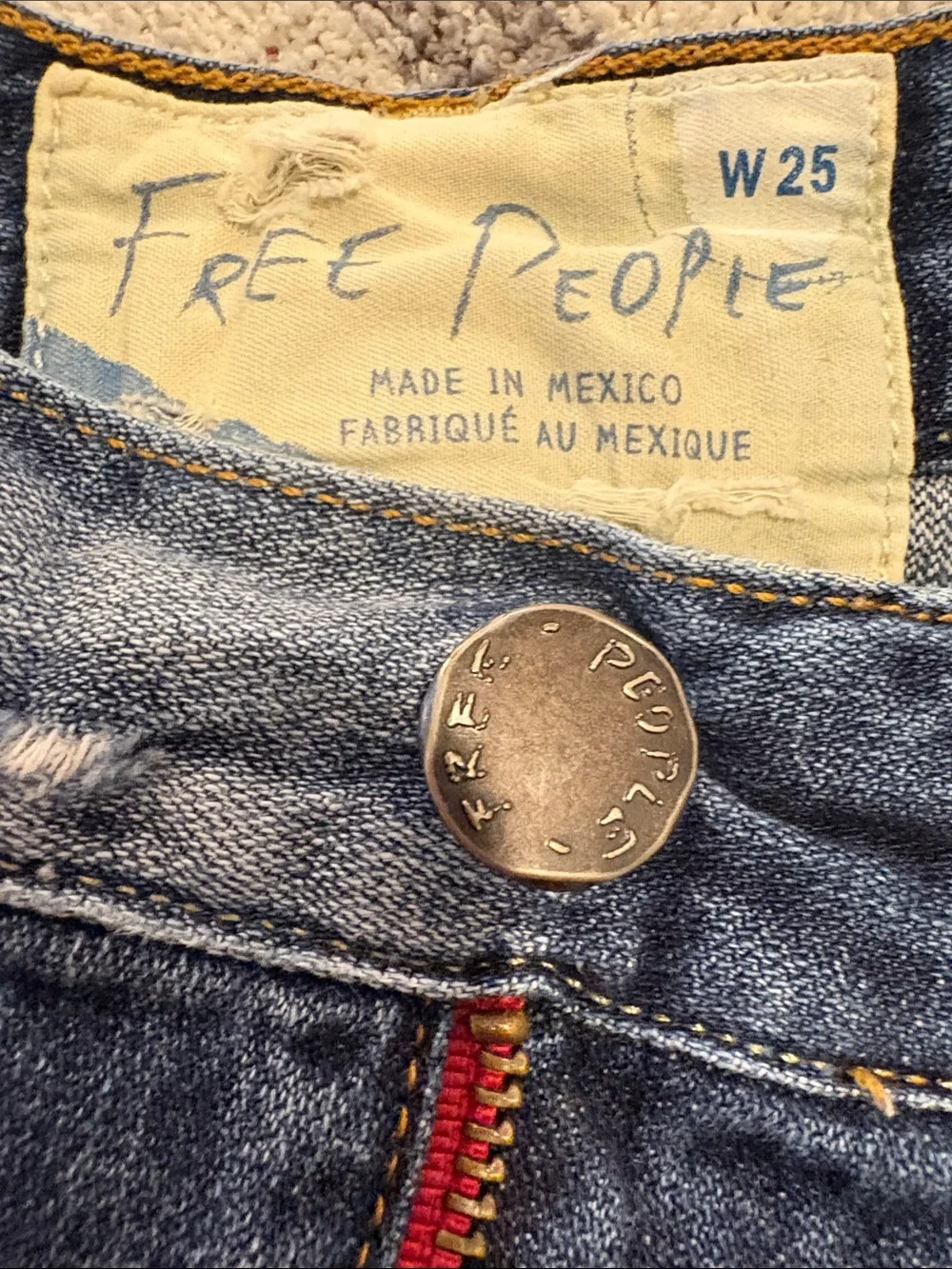 Free People Distressed Embroidered Jean Shorts Size 25 Cutoff Denim